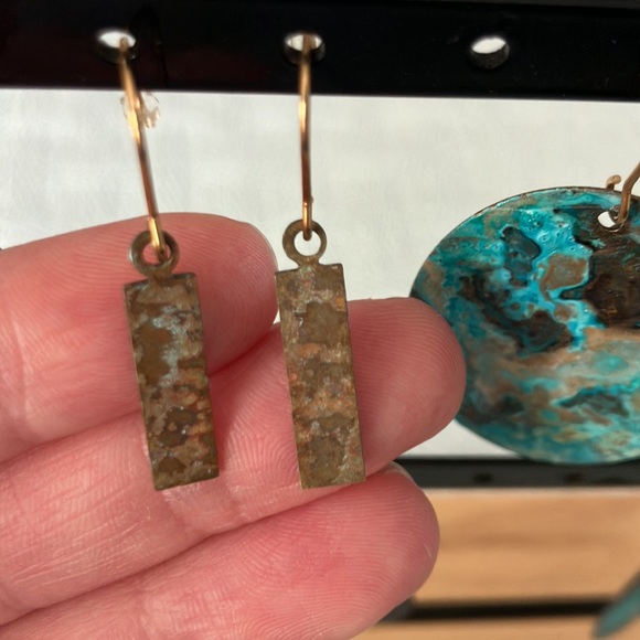 Rustic Rectangular Dangle Earrings - Picture 2 of 2